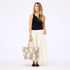 Two-Tone black and beige sleeveless dress with elastic waist and heart beige tote bag by Kerri Rosenthal