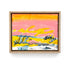 Sunset Summer, an abstract pink and gold original painting on canvas in a wood frame
