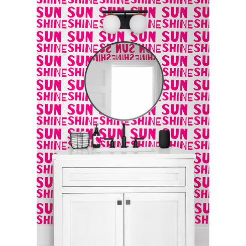 Unique High quality white ground with pop pink sunshine wallpaper by kerri rosenthal - designer wall paper