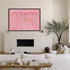 Kerri Rosenthal pink floral art print in black frame styled above fireplace in modern living room