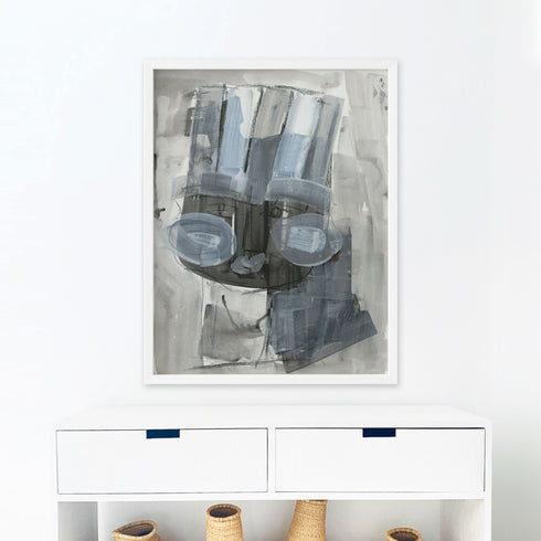 White grey tiki lorenzo art print wall artwork by Kerri Rosenthal - Unique artwork gifts for living room wall decor