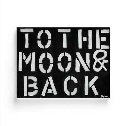 To The Moon and Back black white art print wall word art framed artwork by Kerri Rosenthal - Unique artwork for living room wall decor