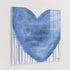 A square canvas wall art print featuring a large textured blue heart with vertical paint drips on a white background, hanging on a light gray wall.