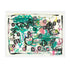 Framed original abstract painting by Kerri Rosenthal featuring teal, black, and pink brushstrokes with whimsical eye and heart motifs on white canvas, colorful contemporary wall art.