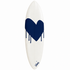 Kerri Rosenthal white surfboard with hand-painted navy drip heart and signature