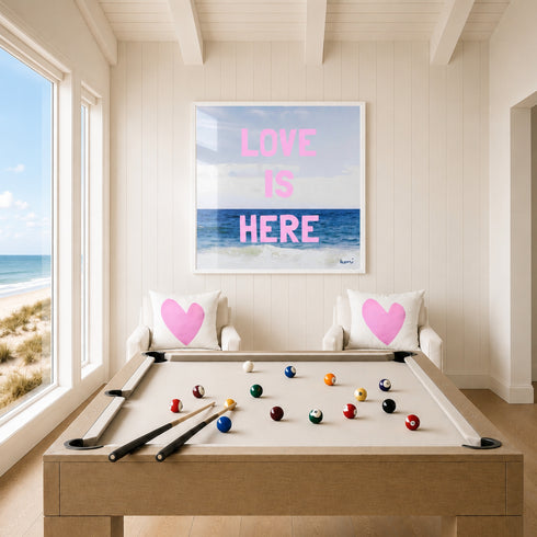 Love Is Here Beach Square Art Print Pink