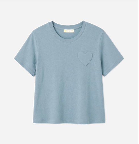 Slub light blue tee shirts in 100% cotton with relaxed fit and heart patch pocket - Shop cute cotton tees by Kerri Rosenthal
