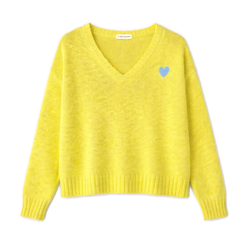 Summerland lime green v neck sweater in cotton blend - Shop designer women's cute pullover sweaters by Kerri Rosenthal