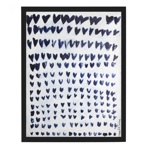 20/20 Vision Heart Art Print White Ground Blue Hearts black frame framed wall art piece by Kerri Rosenthal