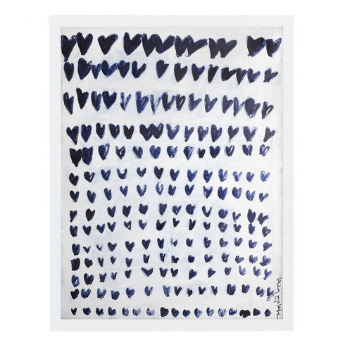 20/20 Vision Heart Art Print White Ground Blue Hearts framed wall art with white wood frame by Kerri Rosenthal