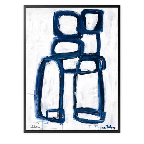 3 Amigos 1 Art Print white ground indigo blue modern abstract original artwork contemporary wall art by Kerri Rosenthal
