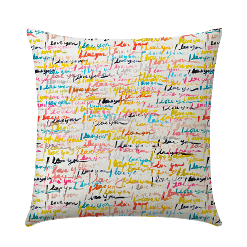 And So On colorful i love you word text art on cotton oyster linen fabric - designer upholstery fabrics Kerri Rosenthal