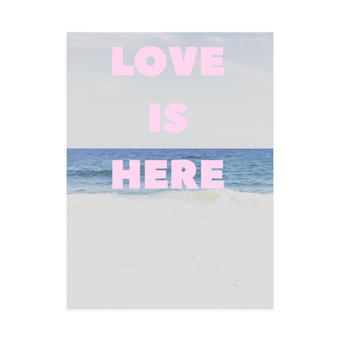 Love Is Here Beach Vertical pink art print by Kerri Rosenthal - Wall word art framed unique artwork for living room wall decor