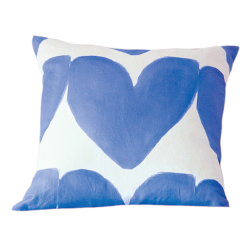 White ground with blue heart Alotta Love delft cute decorative throw pillow by Kerri Rosenthal