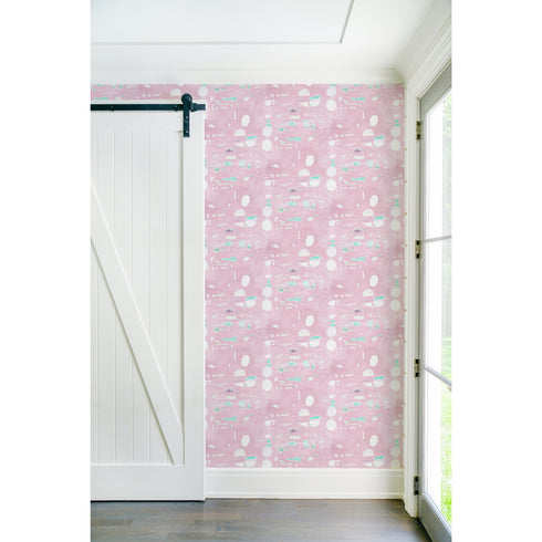 Unique Beachcomber pink bubblegum wallpaper by Kerri Rosenthal - designer wall paper