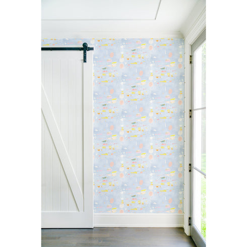 Beachcomber sky blue eco friendly wallpaper by Kerri Rosenthal - designer wall paper