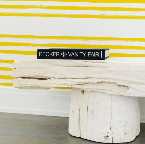 Modern High quality White ground with yellow stripe on stripe sunshine wallpaper by kerri rosenthal - designer wall paper