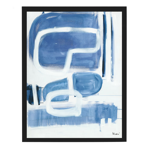 Indigo blue Maze Black Framed Art Print by Kerri Rosenthal - Unique art gifts for living room, bedroom art