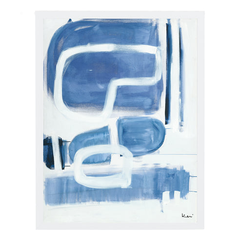 Indigo blue Maze White Framed Art Print by Kerri Rosenthal - Unique art gifts for living room, bedroom art