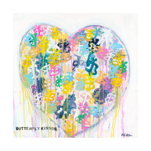Butterfly Kisses Art Print from Kerri's Drippy Heart Series - Unique art gifts for living room, bedroom decor