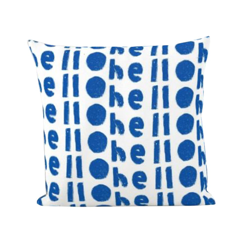 Blue Oh Hi cute square decorative throw pillows by Kerri Rosenthal