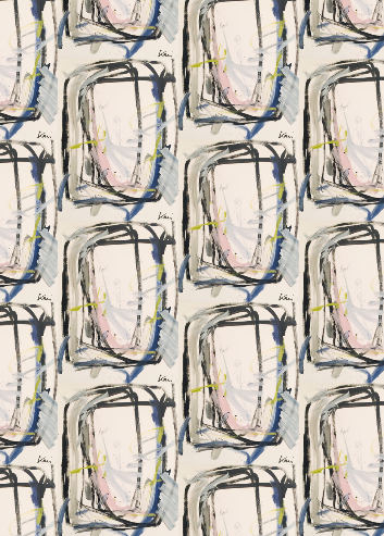 Chrome colorful abstract cotton and oyster linen fabric - Kerri Rosenthal