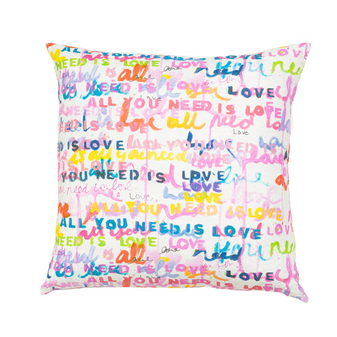 Colorful multi All You Need is Love cute square decorative throw pillows by Kerri Rosenthal