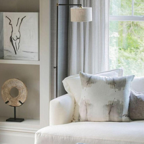 Colorful multi Wanderlust cute square decorative throw pillows on couch by Kerri Rosenthal