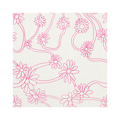 Daisy Pop Pink with white ground cotton and oyster linen fabric - Kerri Rosenthal