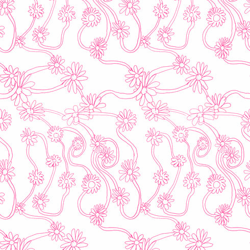 Daisy Pop Pink with white ground cotton and oyster linen fabric - Kerri Rosenthal