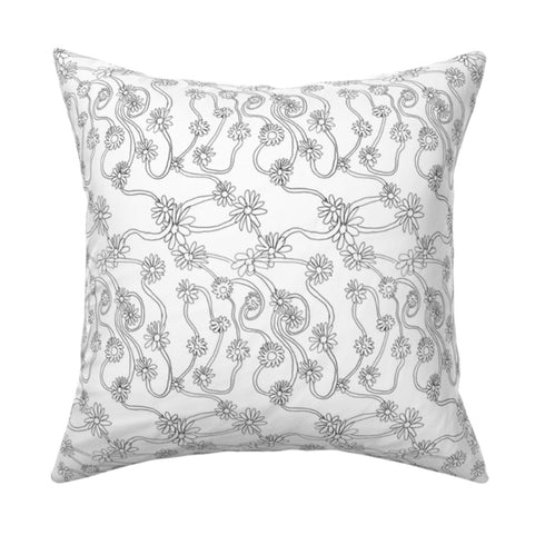Daisy Carbon white ground with black floral work decorative throw pillow - Cute designer throw pillows by Kerri Rosenthal