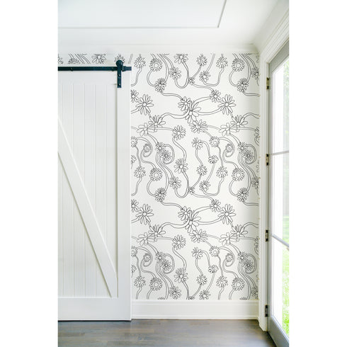 High quality elegant White ground with black daisy carbon eco-friendly wallpaper by Kerri Rosenthal - designer wall paper