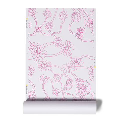 High quality White ground with pink eco-friendly daisy pop pink wallpaper by Kerri Rosenthal - designer wall paper