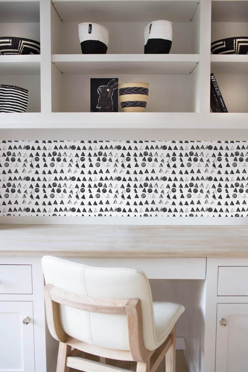 Unique high quality White ground with black moon tree carbon wallpaper on accent wall by Kerri Rosenthal - designer wall paper