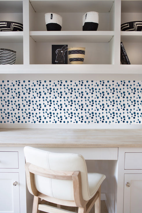 Elegant B Is For Blueberry blue Indigo Wallpaper on accent wall by Kerri Rosenthal - designer wall paper