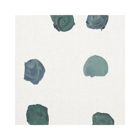 Dominoes Forest white ground with green dots cotton and oyster linen fabric - Kerri Rosenthal