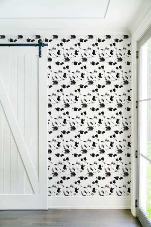 High quality white ground with black Carbon splat wallpaper by kerri rosenthal - designer wall paper