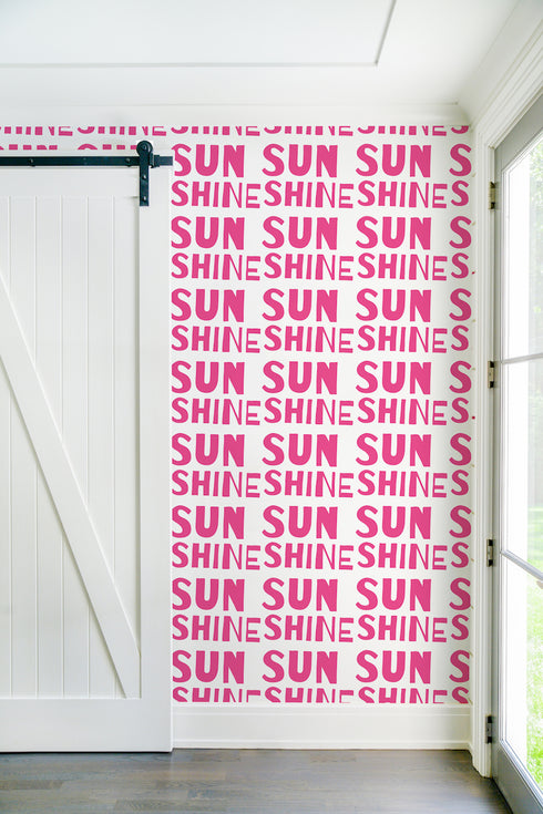 Modern High quality white ground with pop pink sunshine wallpaper by kerri rosenthal - designer wall paper