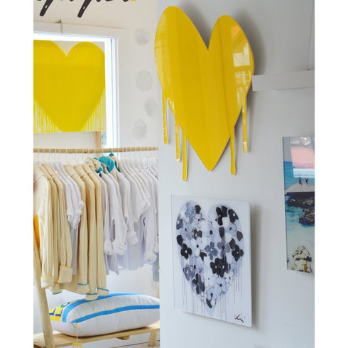 Drippy Heart Yellow Cut-Out Artwork by Kerri Rosenthal - Unique artwork for living room decor