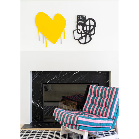 Nomad Stripes Romeo Chair KR Furniture Collection. Super comfortable oversized and armless accent chairs in linen fabric for modern casual home decor with cherry wood frame, bleached white by Kerri Rosenthal