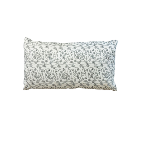 Daisy Carbon white ground with black floral work rectangular lumbar decorative throw pillow - Cute designer throw pillows by Kerri Rosenthal