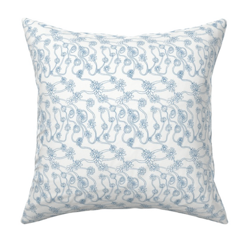 Dutch blue Daisy Pop cute decorative throw pillows by Kerri Rosenthal - square blue floral throw pillow for home decor