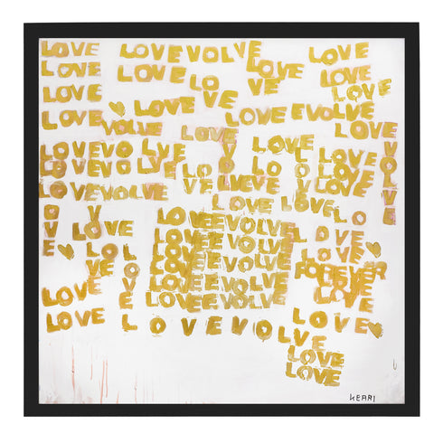 The Evolution Of Love yellow golden word art print by Kerri Rosenthal - Unique artwork for living room wall decor
