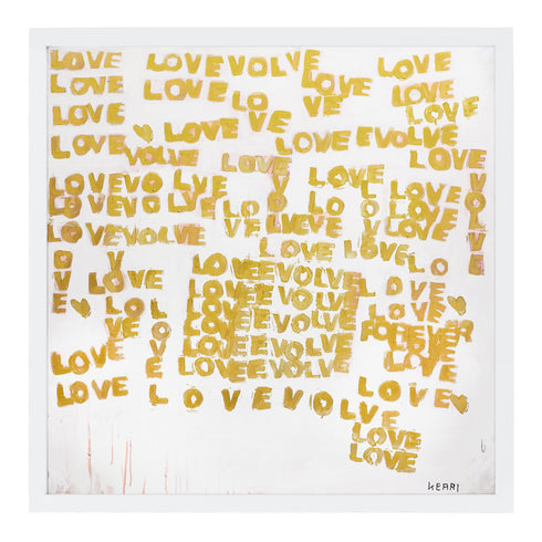 The Evolution Of Love yellow golden word art print by Kerri Rosenthal - Unique artwork for living room wall decor
