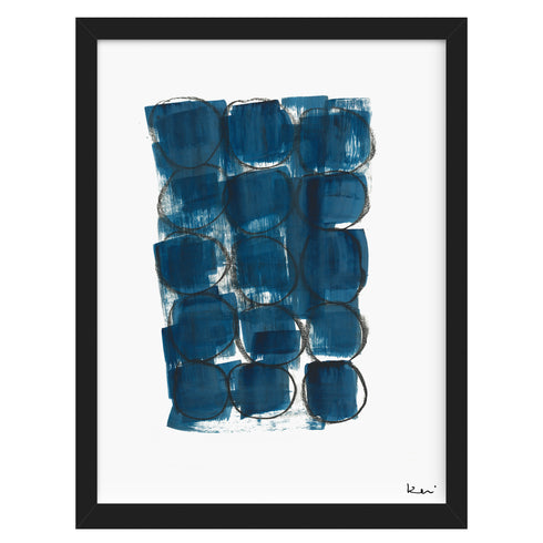 Faces Indigo blue Art Print by Kerri Rosenthal - Unique artwork for living room decor