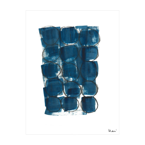 Faces Indigo blue Art Print by Kerri Rosenthal - Unique artwork for living room decor