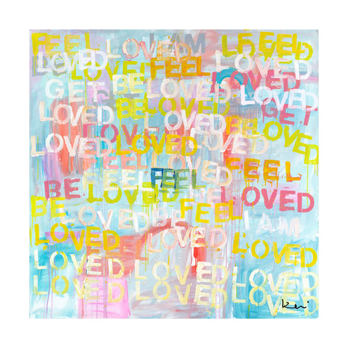 Feel Loved colorful multi art print wall word art framed artwork by Kerri Rosenthal - Unique artwork for living room decor