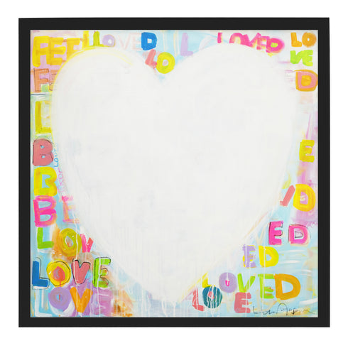 Feelz Like Loved colorful white art print by Kerri Rosenthal - Unique artwork for living room decor