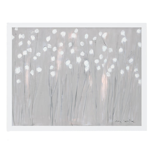 Field of Poppy grey white art print by Kerri Rosenthal - Unique artwork for living room wall decor