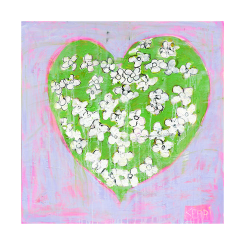 Flowers + Iced Coffee green white art print by Kerri Rosenthal - Unique artwork for living room wall decor